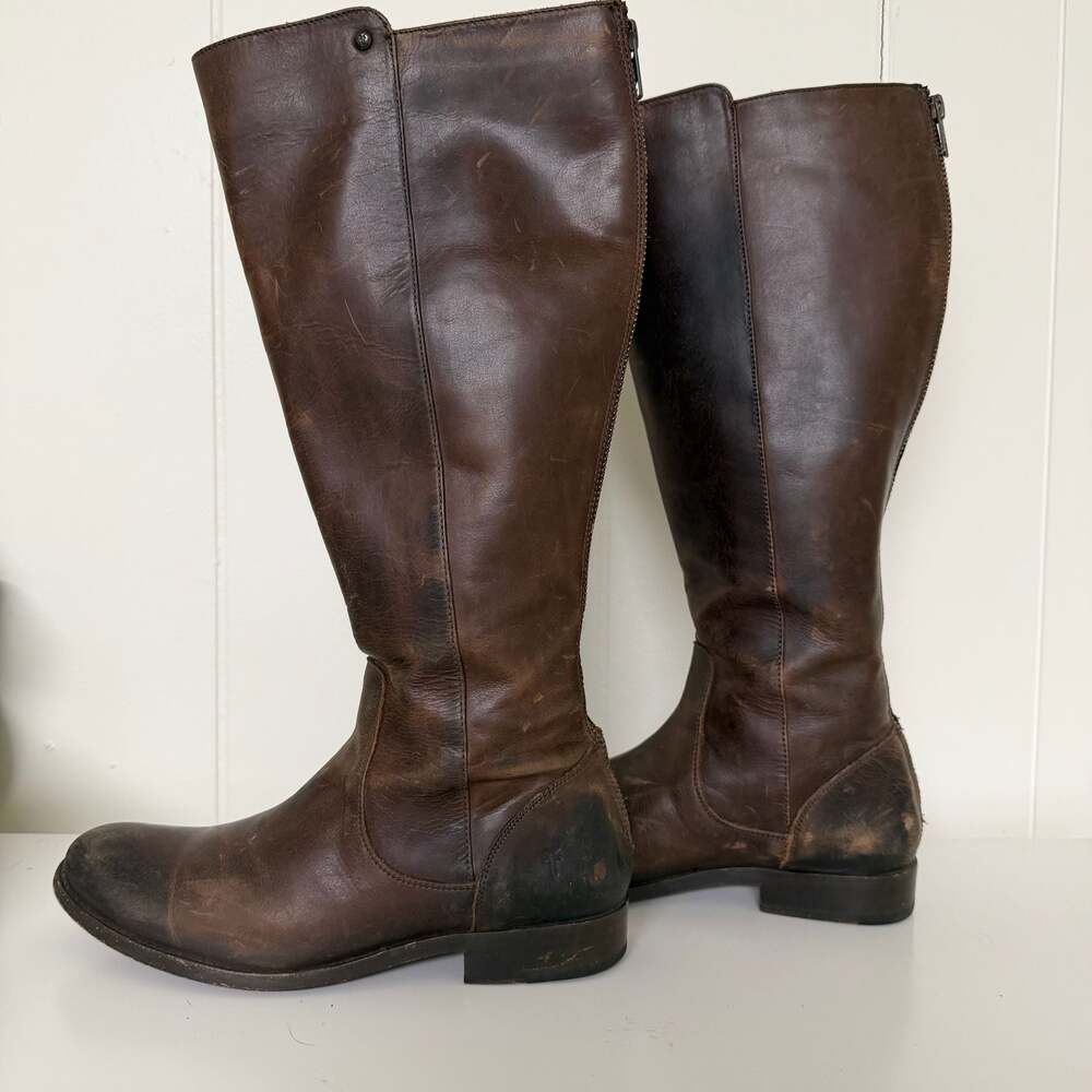 Frye Brown Leather Back-Zip Riding Boots